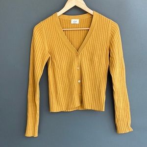 Aritzia Wilfred mustard cardigan